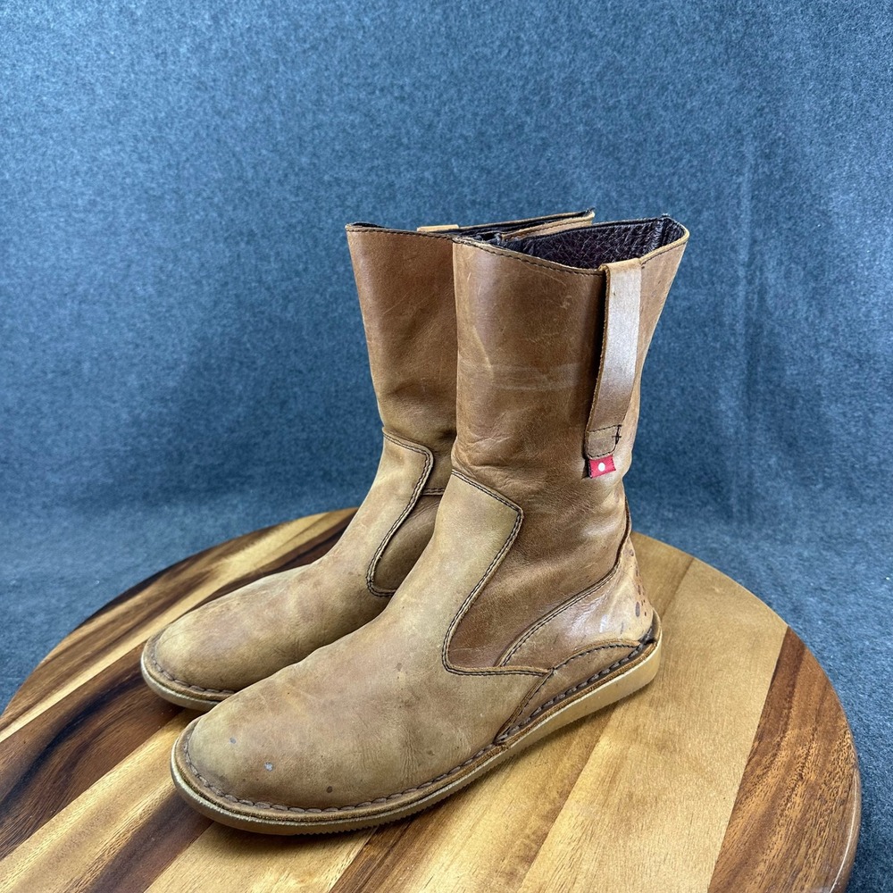 Oliberte Womens Sz 38 US 8 Tan Brown Leather Mid Calf Boots Side Zip Flat - Picture 5 of 13